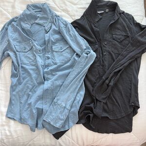 Calvin Klein-Casual Button-Up Shirts in Light Blue and Charcoal
